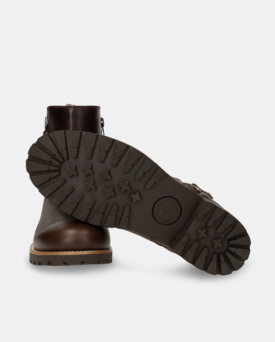 Botas em Pele e com Forro de Pelo Sintético Castanho-escuro-3