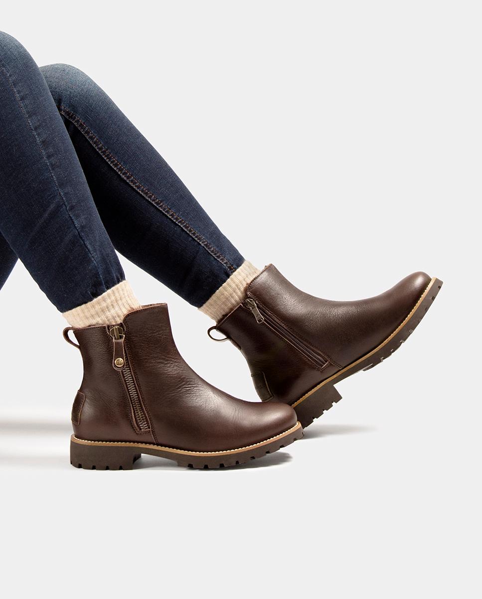 Botas em Pele e com Forro de Pelo Sintético Castanho-escuro-8