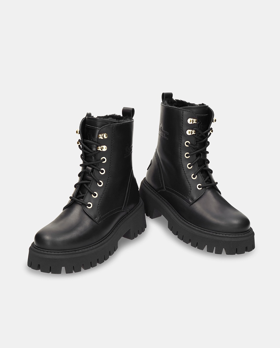 Botas em Pele e com Forro de Pelo Sintético Preto-2