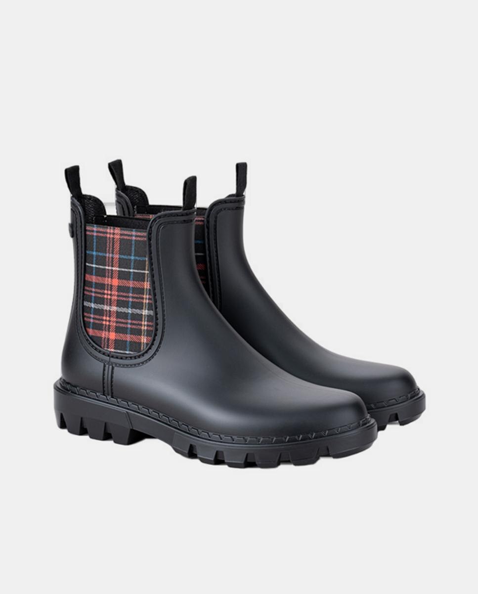 Galochas Tipo Botins com Puxadores com Elástico Escocês - Preto Preto-2