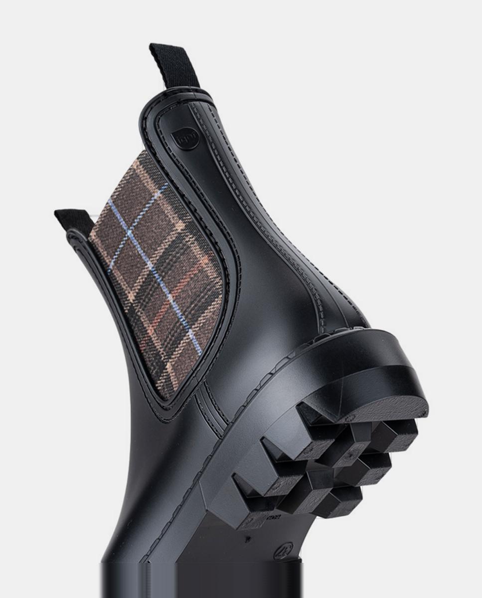 Galochas Tipo Botins com Puxadores com Elástico Escocês - Preto Preto-4