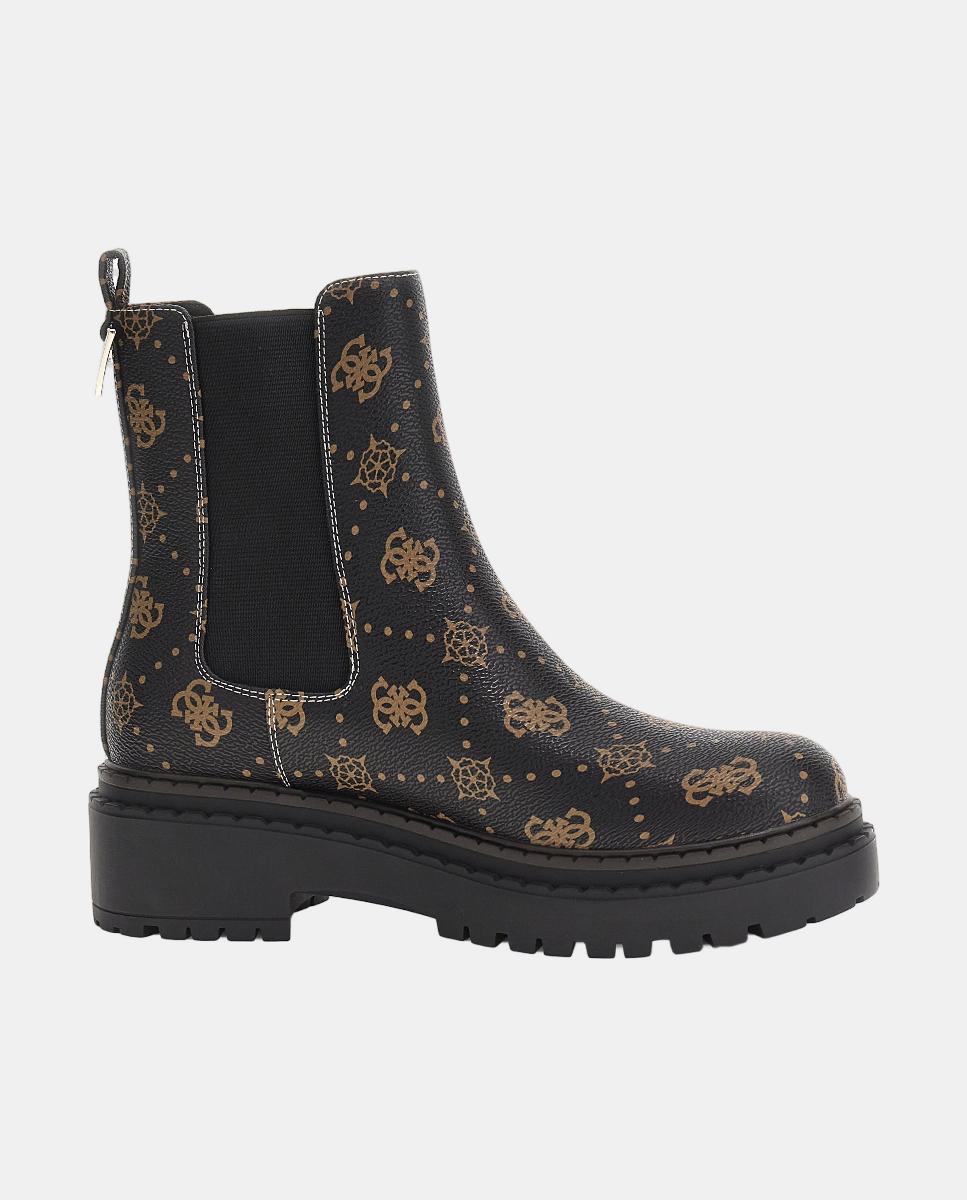 Botins Leanna em Pele com Salto Quadrado Preto-1