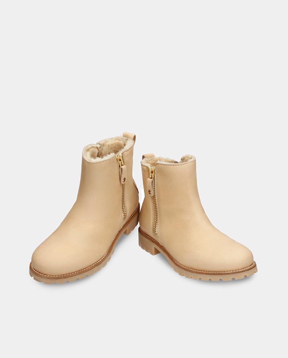 Botins em Pele com Forro de Pelo Sintético Creme-2