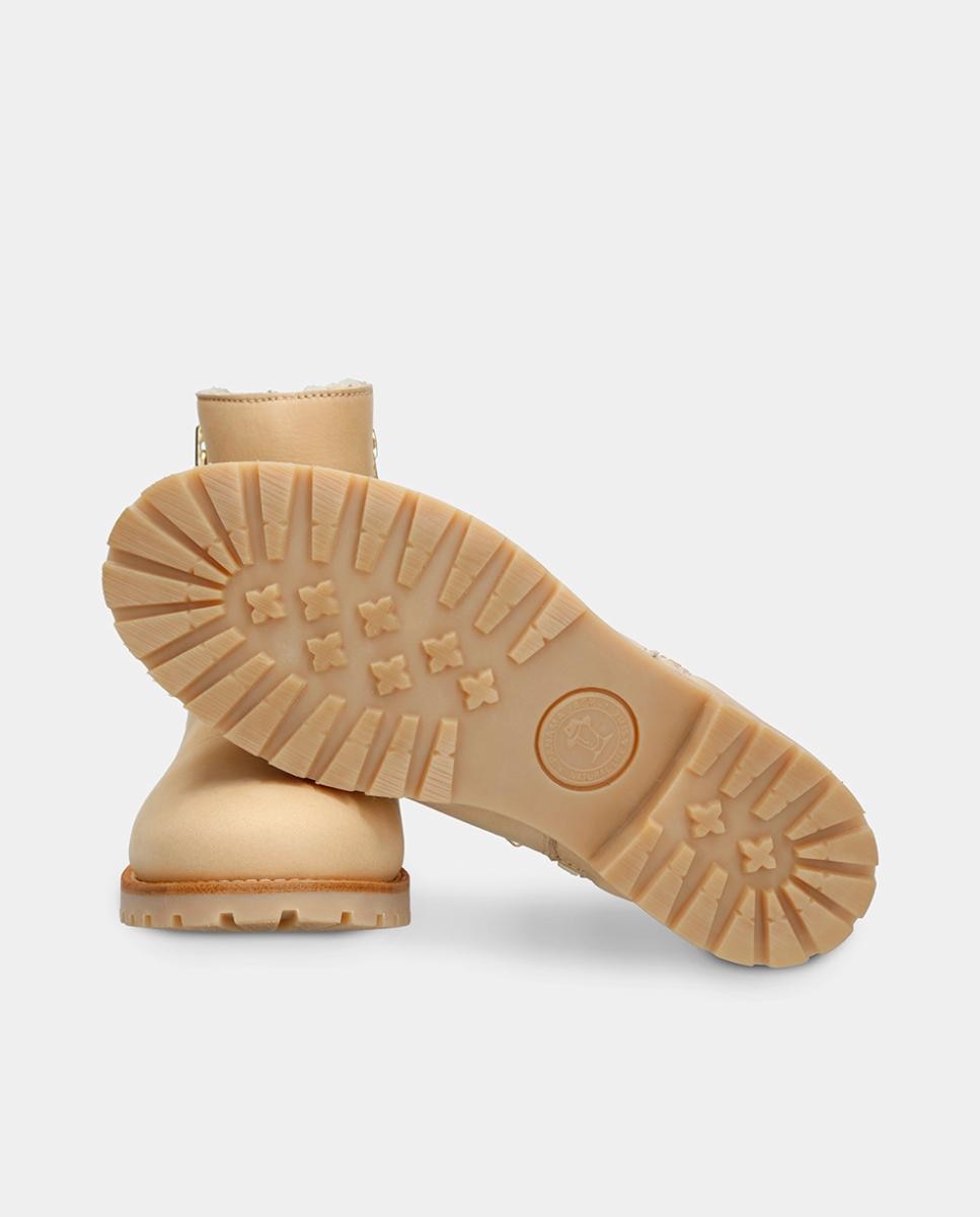 Botins em Pele com Forro de Pelo Sintético Creme-3