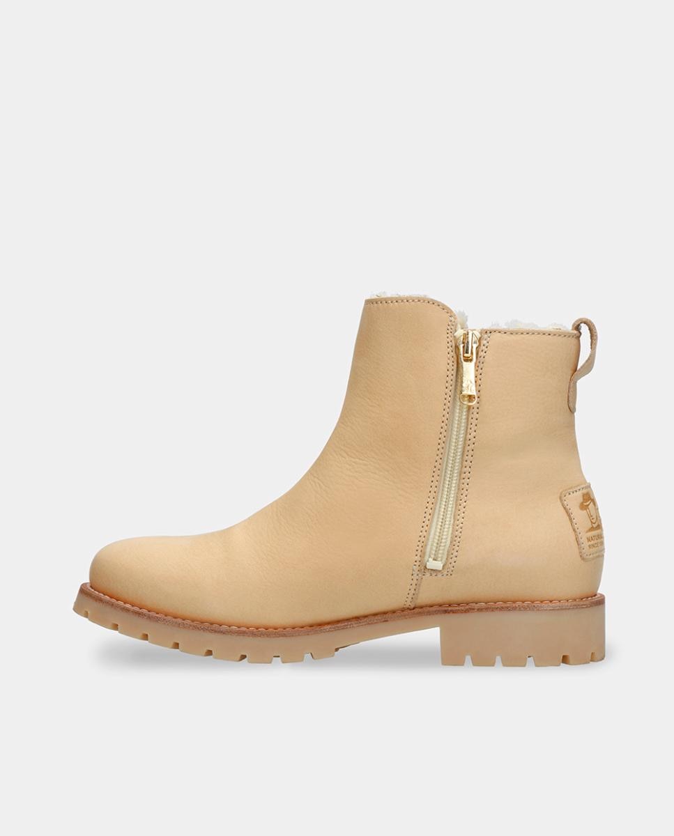 Botins em Pele com Forro de Pelo Sintético Creme-4
