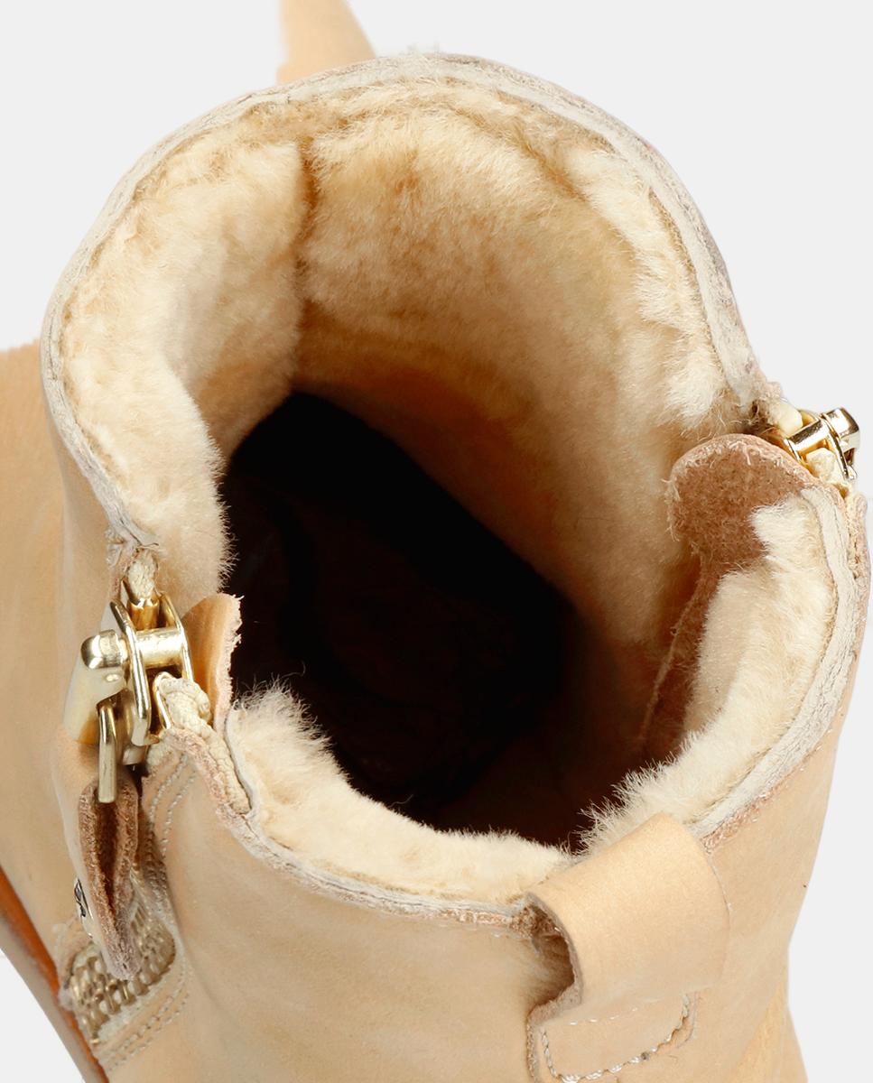 Botins em Pele com Forro de Pelo Sintético Creme-5
