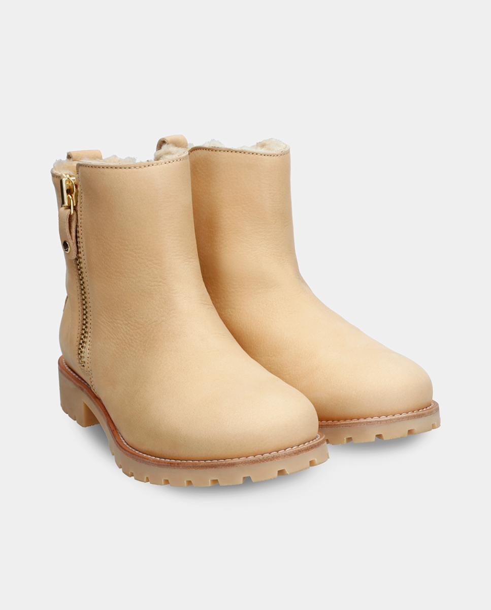 Botins em Pele com Forro de Pelo Sintético Creme-6