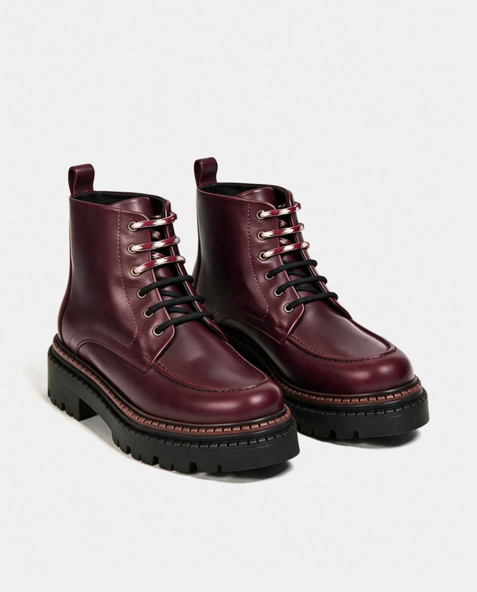 Botín de piel tipo militar con cordoneras - Bryan Stepwise - Rojo oscuro Rojo oscuro-2