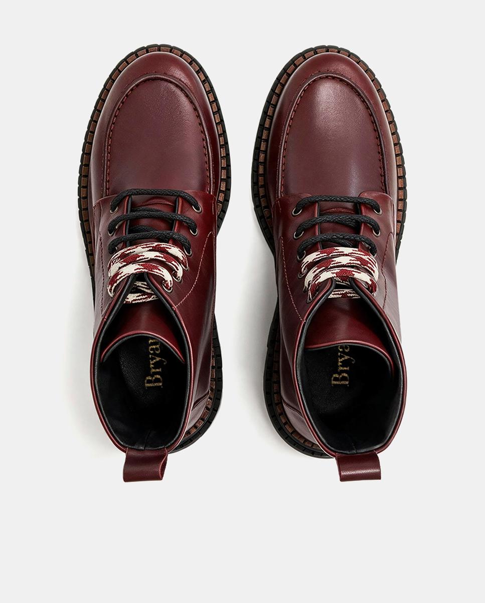 Botín de piel tipo militar con cordoneras - Bryan Stepwise - Rojo oscuro Rojo oscuro-3
