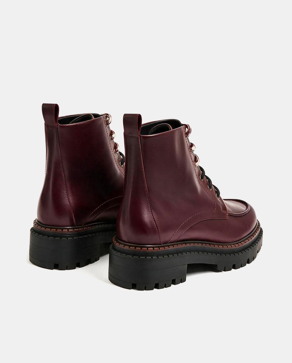 Botín de piel tipo militar con cordoneras - Bryan Stepwise - Rojo oscuro Rojo oscuro-4