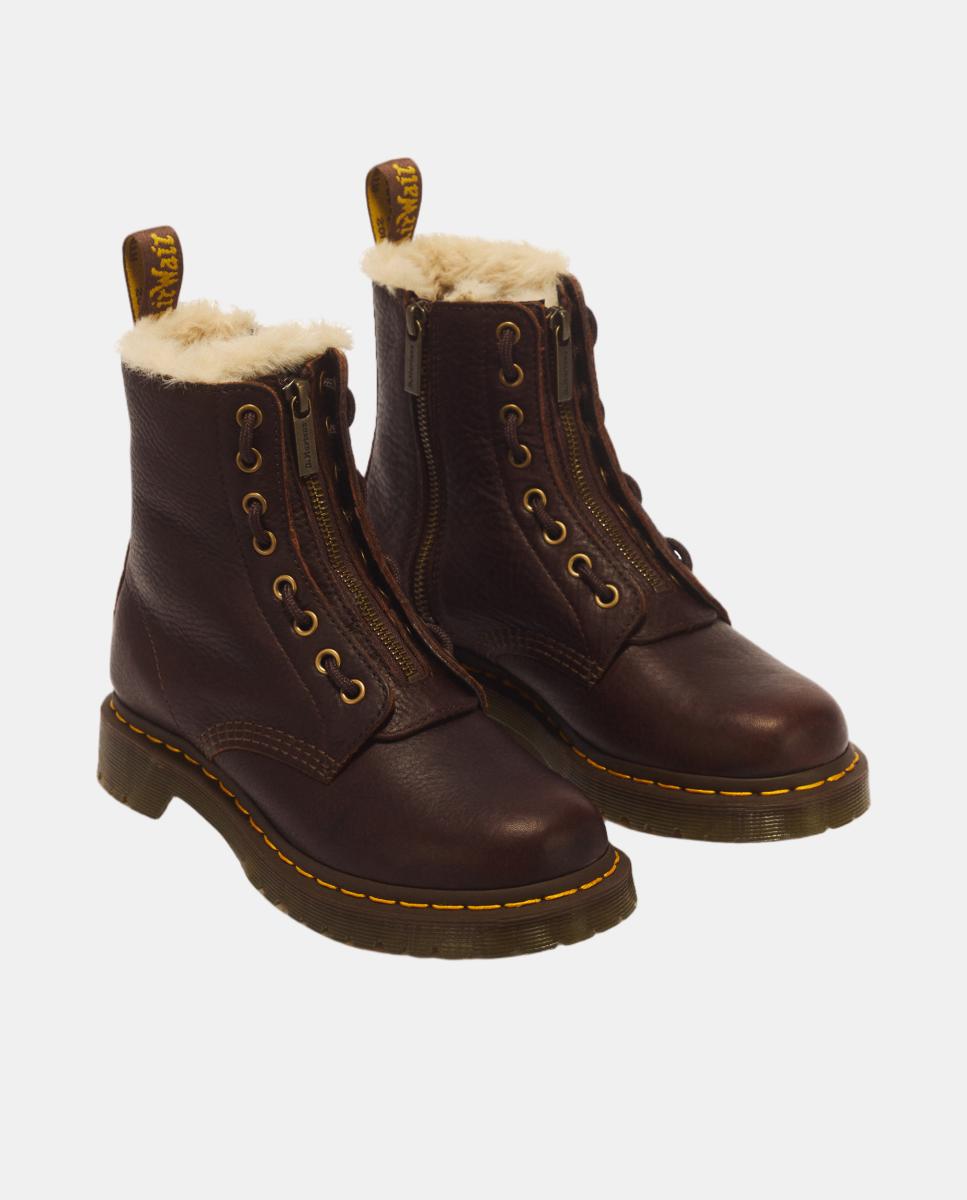 Botas 1460 Serena de mulher em pele Grizzly com zipper Castanho-escuro-2
