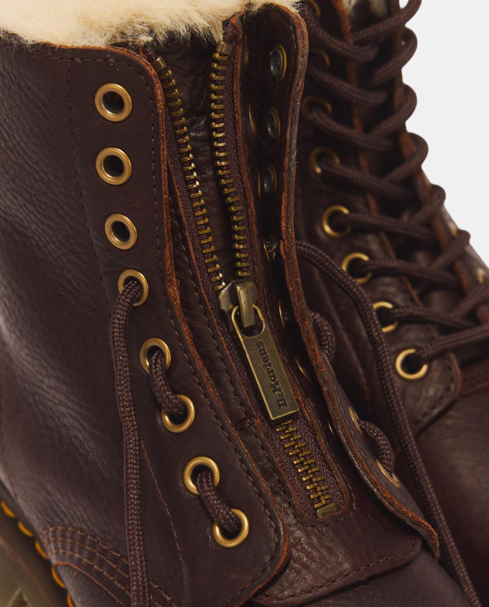 Botas 1460 Serena de mulher em pele Grizzly com zipper Castanho-escuro-4