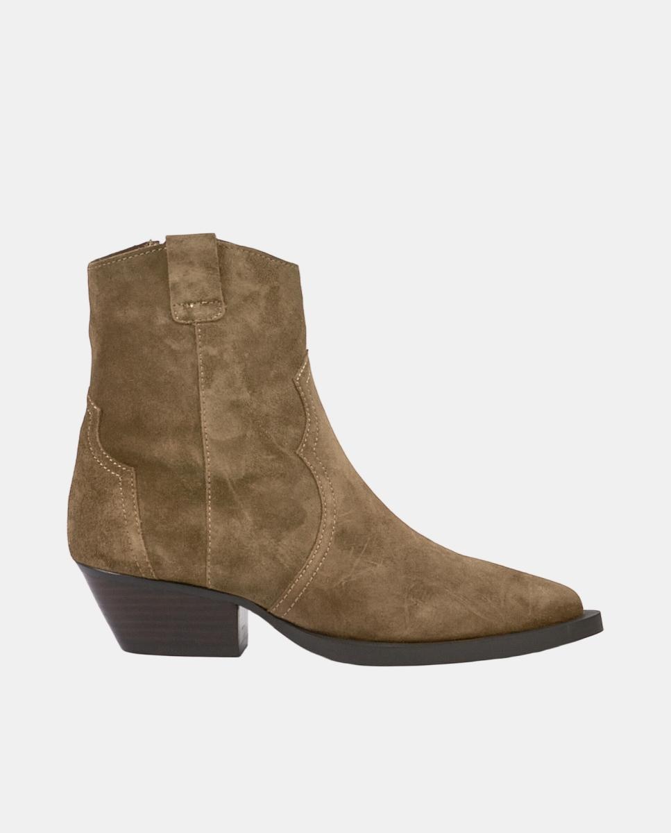Imagen 0 de Botines para mujer cowboy  de piel con tacón de 4 cm Natural