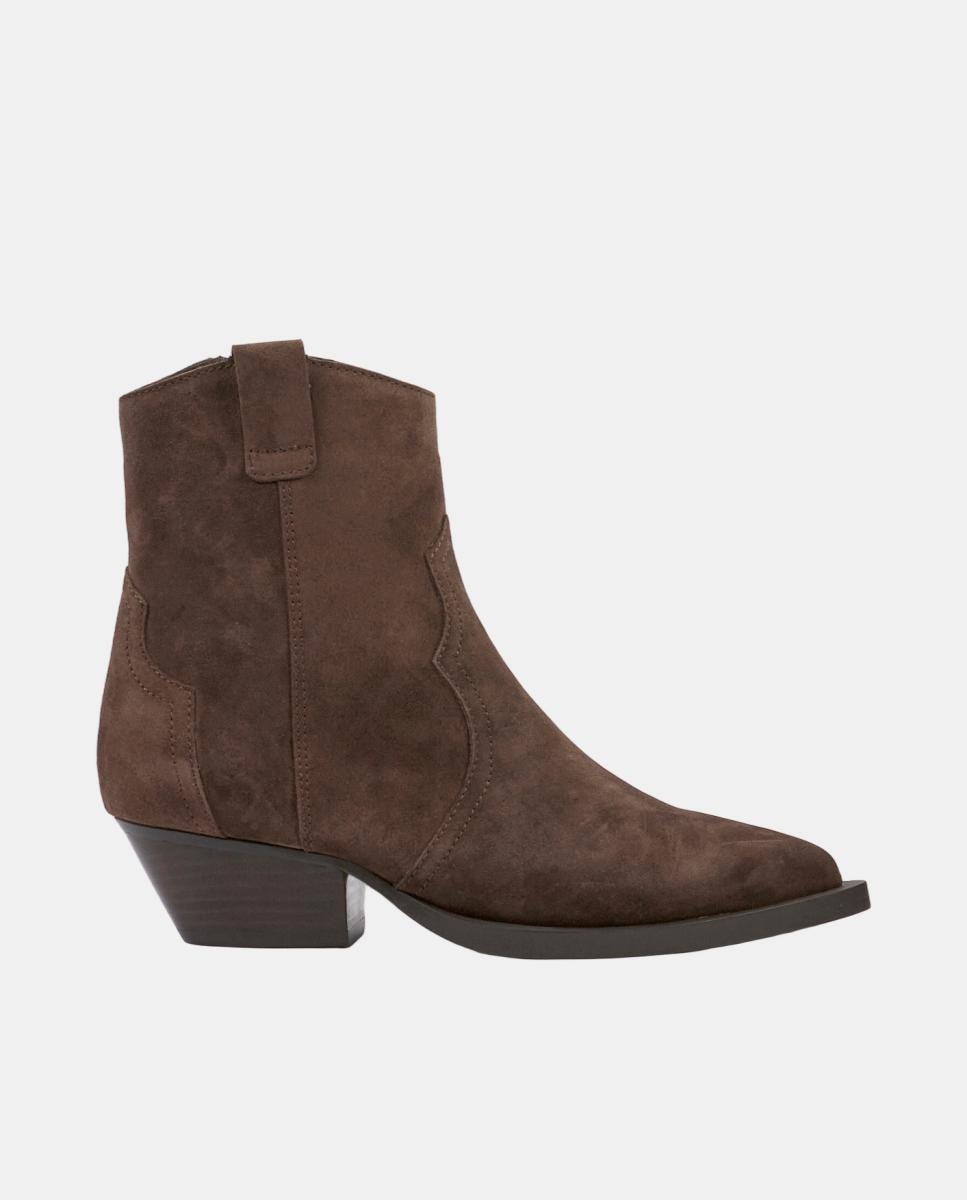 Imagen 0 de Botines para mujer cowboy  de piel con tacón de 4 cm Marrón chocolate