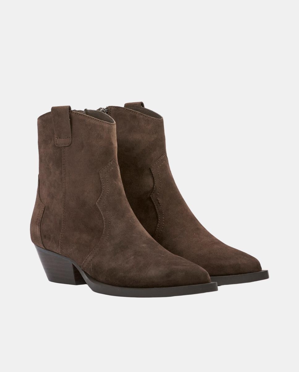 Botines para mujer cowboy de piel con tacón de 4 cm - Another Trend - Marrón chocolate Marrón chocolate-2
