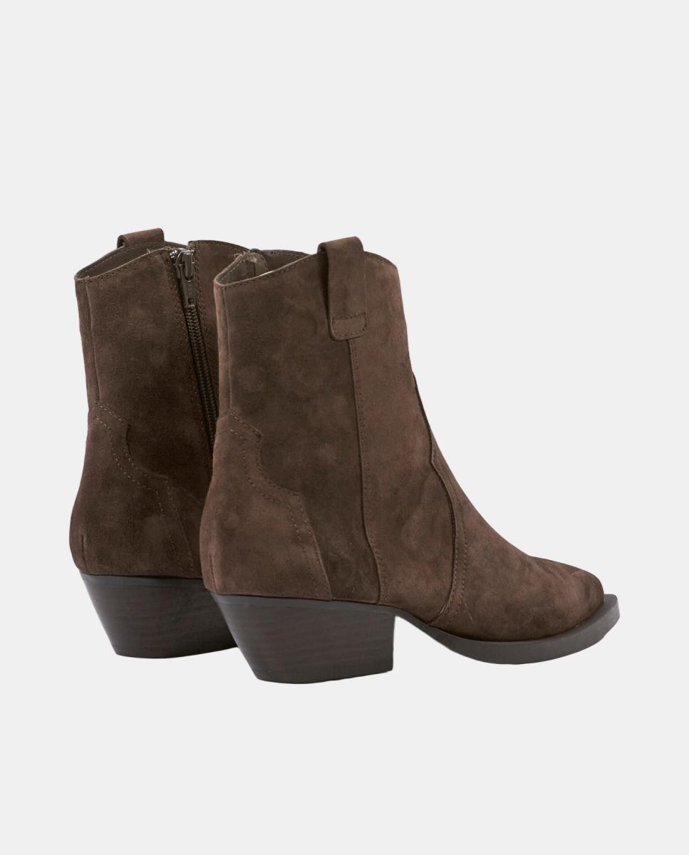 Botines para mujer cowboy de piel con tacón de 4 cm - Another Trend - Marrón chocolate Marrón chocolate-3