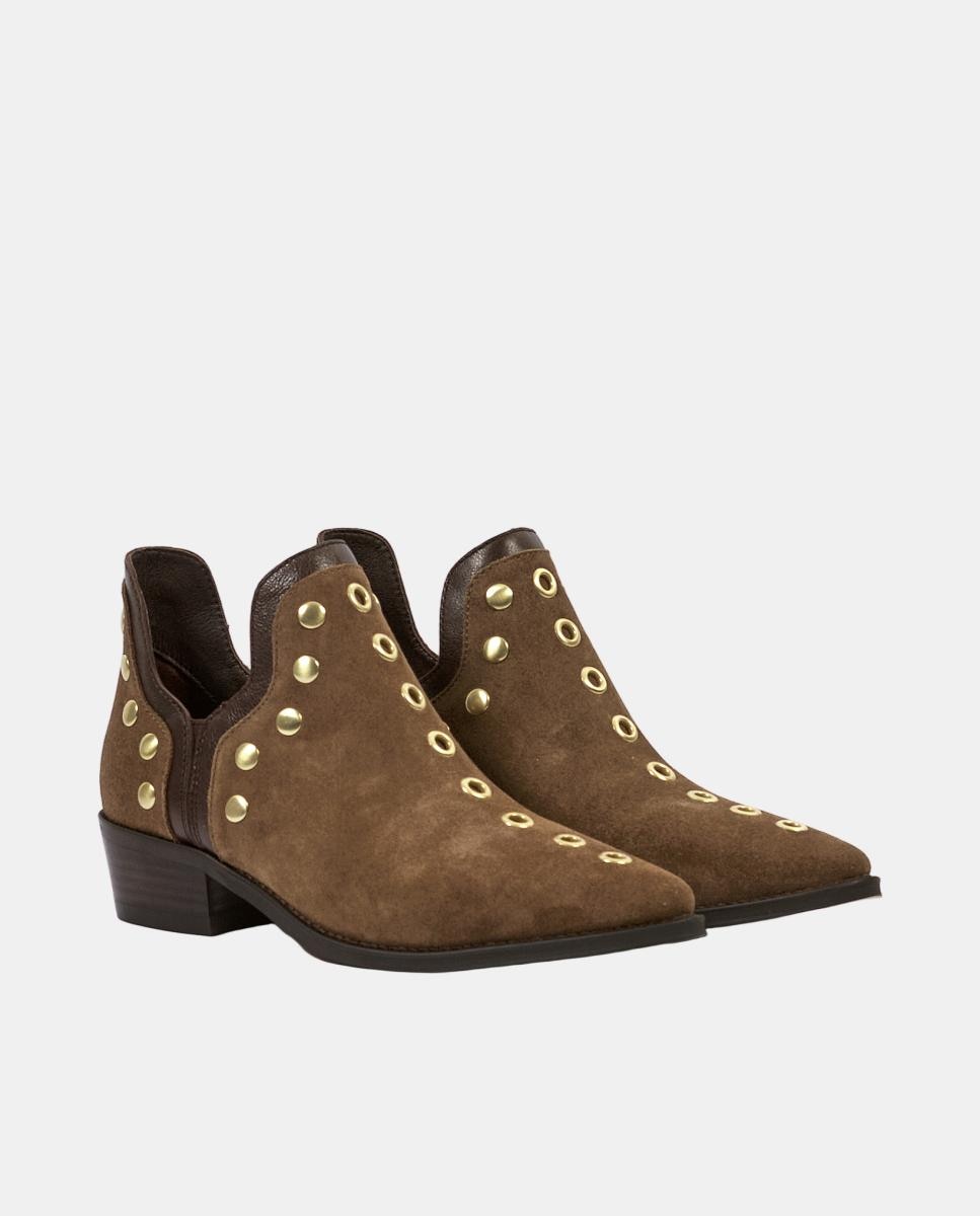 Botines para mujer de piel con tacón de 4 cm - Another Trend - Marrón oscuro Marrón oscuro-2