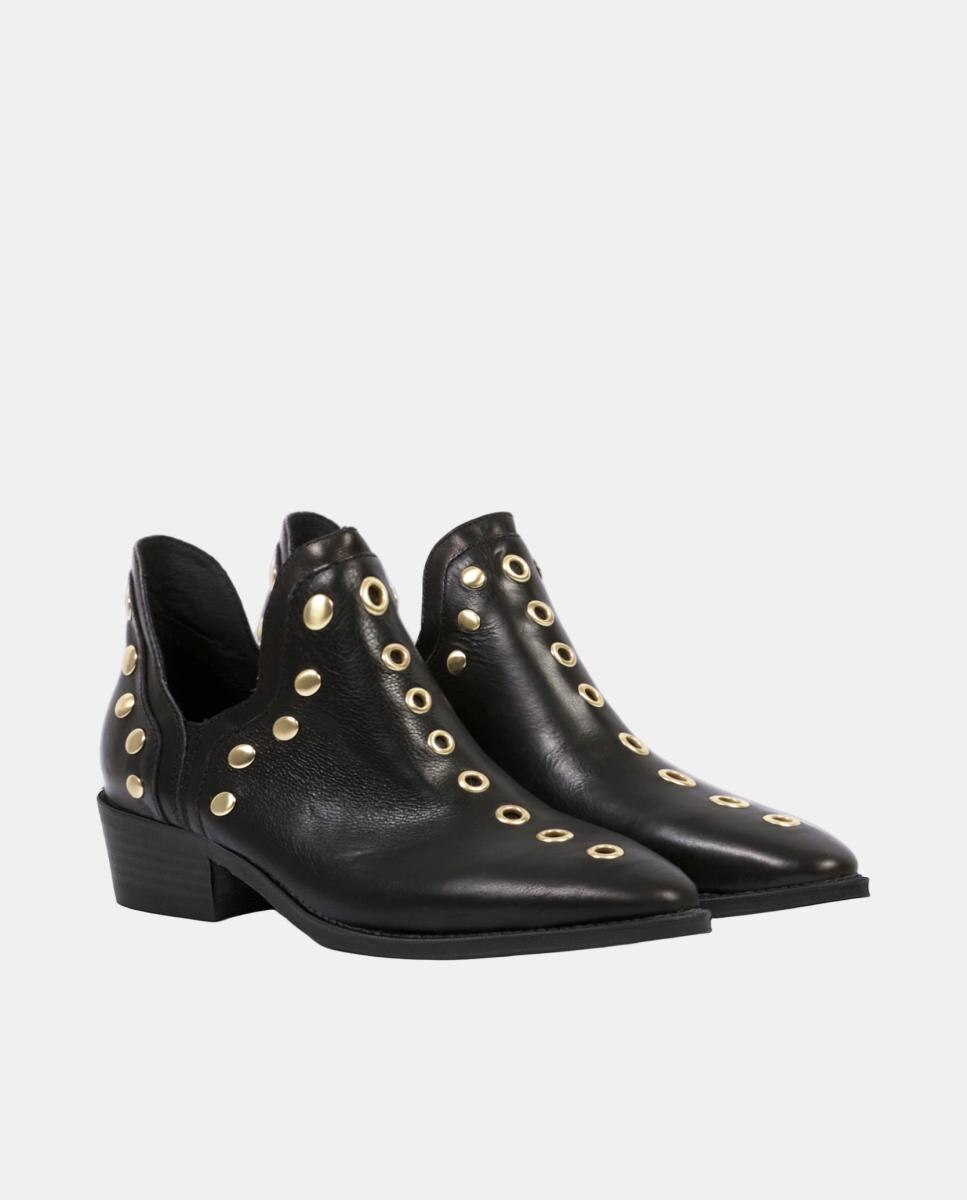 Botines para mujer de piel con tacón de 4 cm - Another Trend - Negro Negro-2