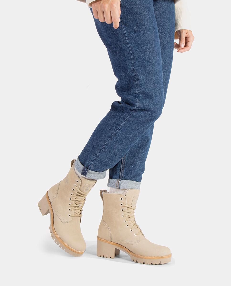 Botas Padma com Forro Interior de Pelo, Salto de Bloco e em Pele Nobuck Waterproof Cru-2