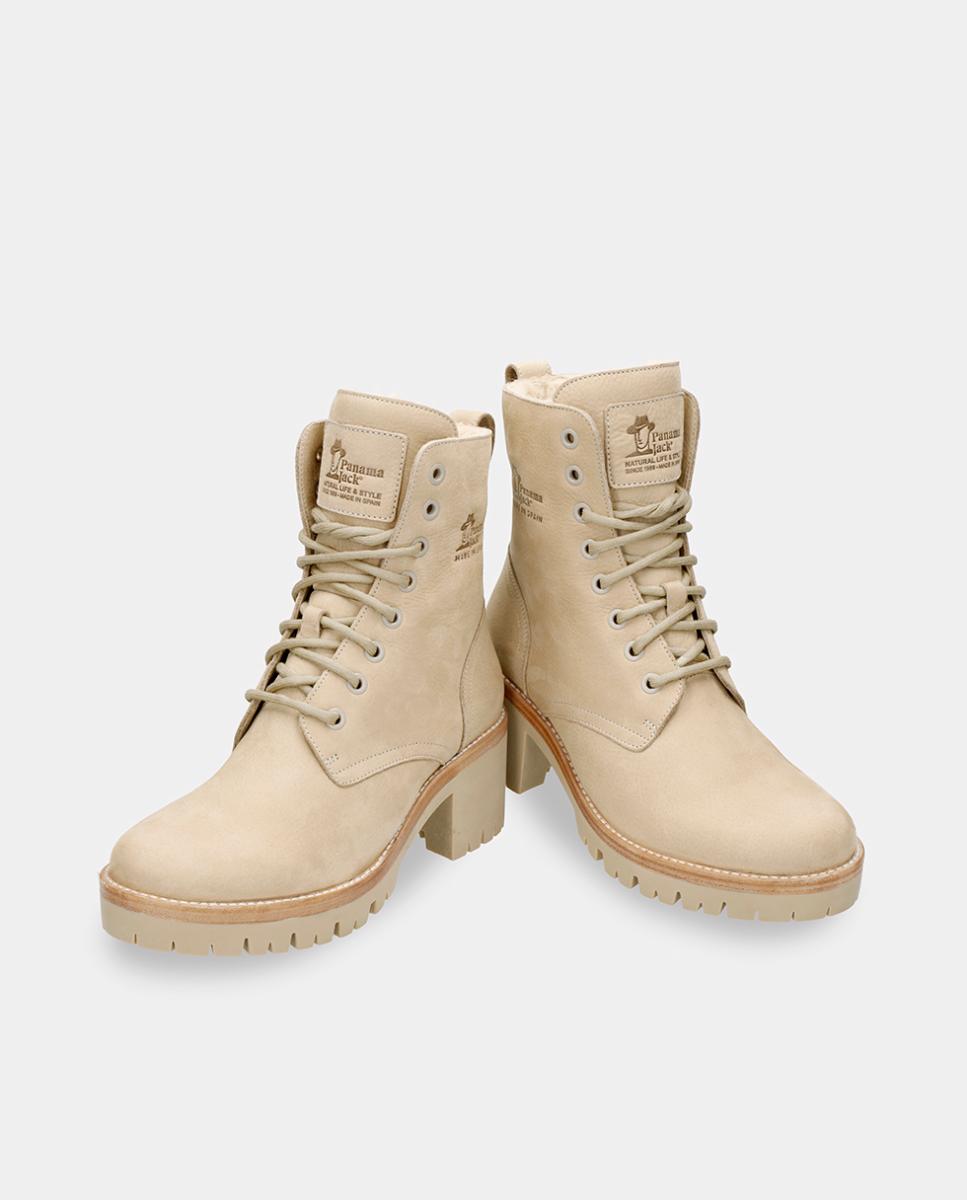 Botas Padma com Forro Interior de Pelo, Salto de Bloco e em Pele Nobuck Waterproof Cru-3