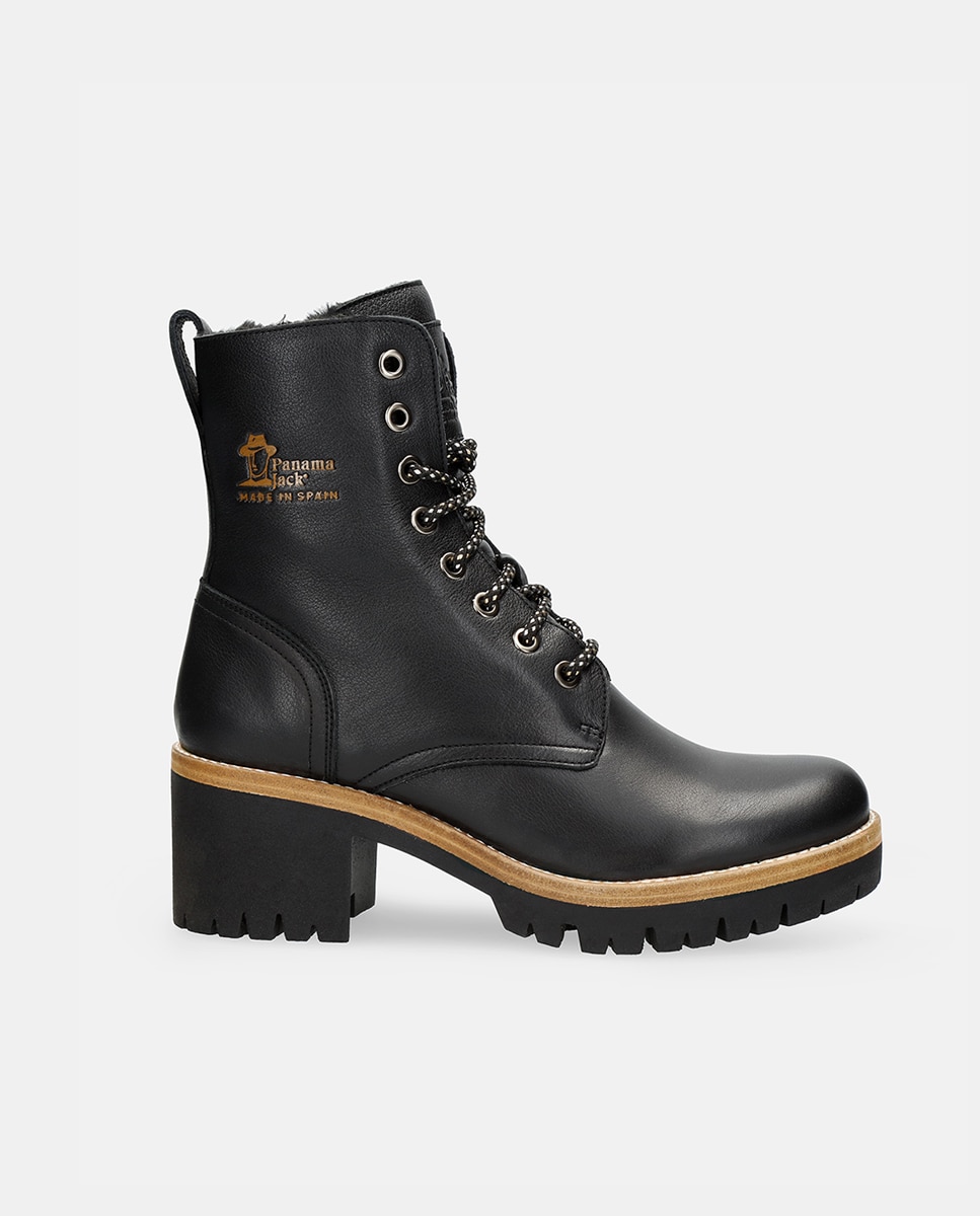 Botas Padma com Forro Interior de Pelo, Salto de Bloco e em Pele Waterproof Preto-1