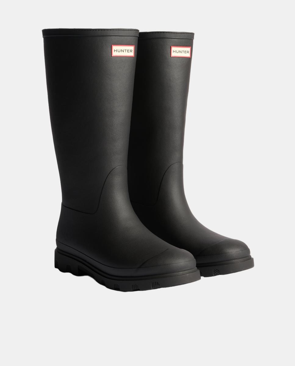 Galochas de Borracha de Cano Alto com Forro Interior de Fleece Preto-2