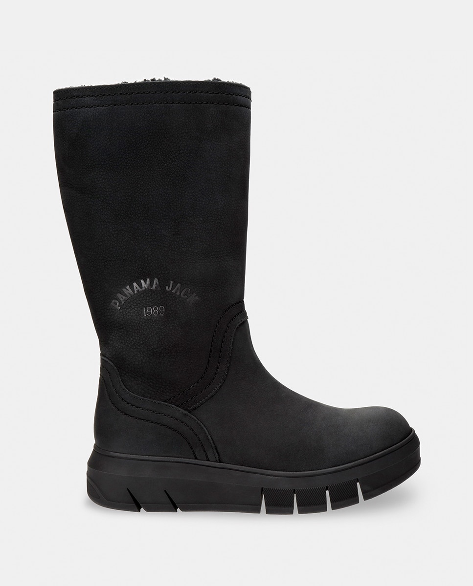 Botas em Pele e com Forro de Pelo Sintético Preto-1