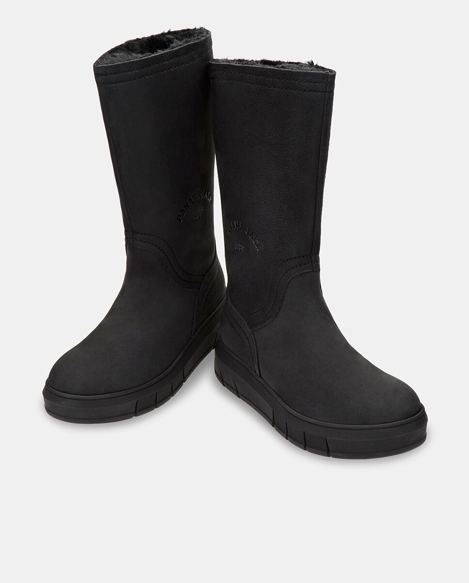 Botas em Pele e com Forro de Pelo Sintético Preto-2