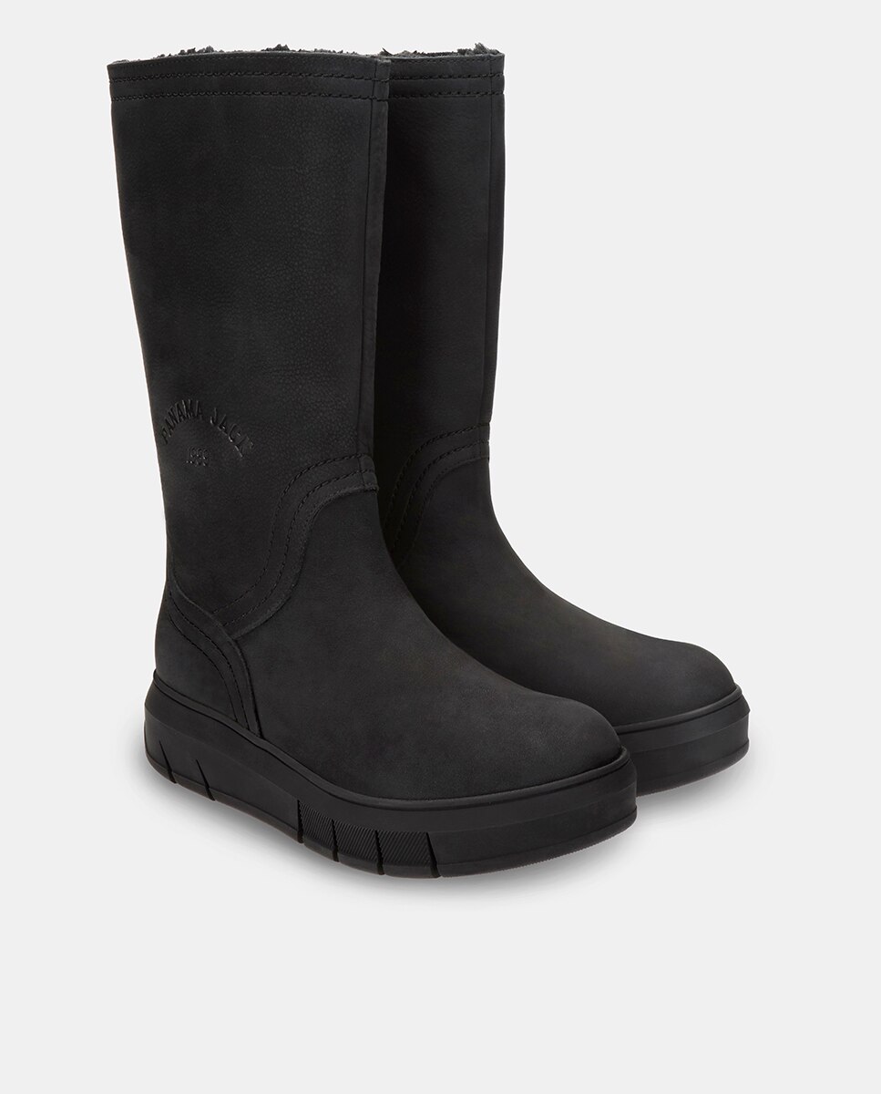 Botas em Pele e com Forro de Pelo Sintético Preto-4