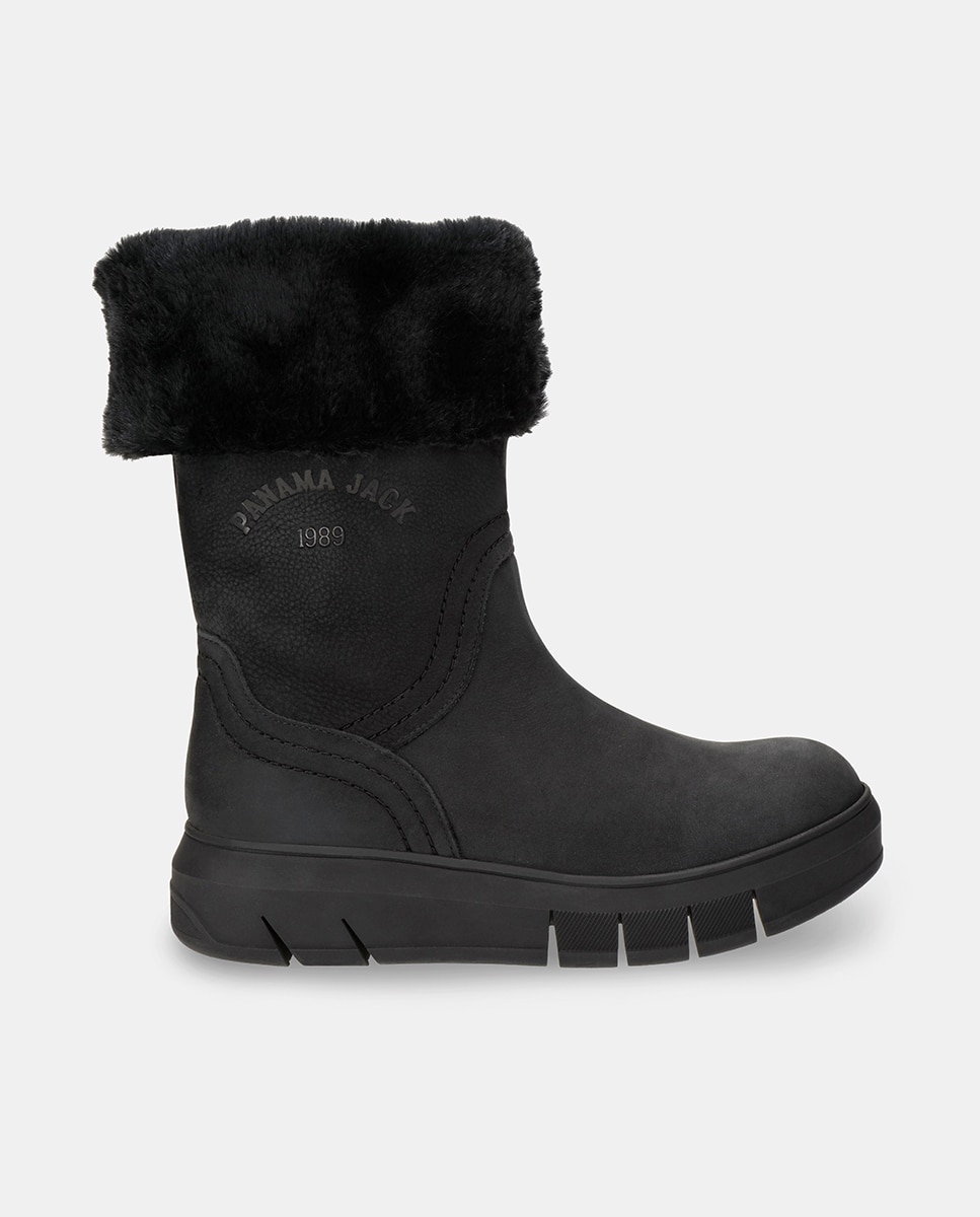 Botas em Pele e com Forro de Pelo Sintético Preto-5