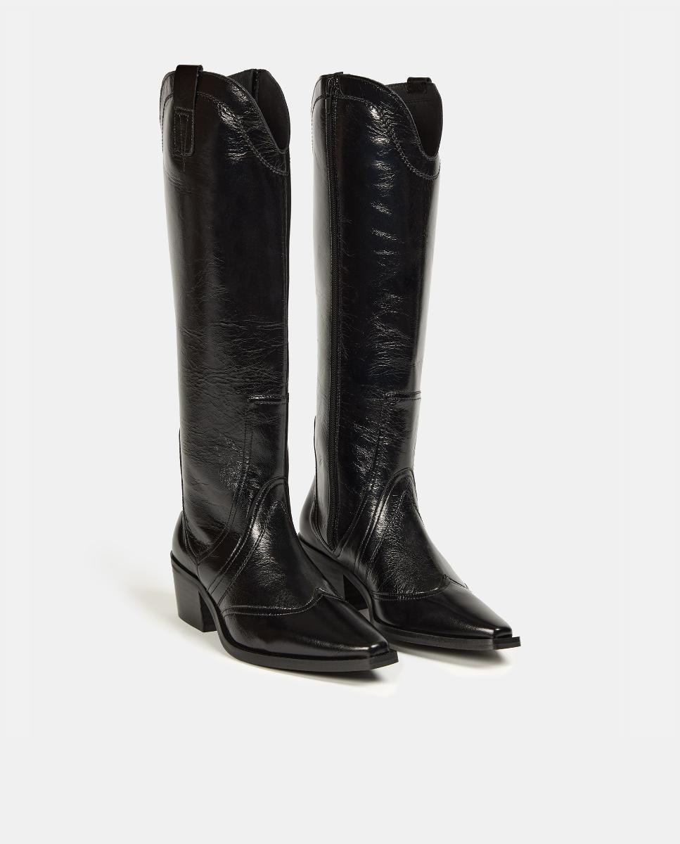 Botas Tipo Cowboy em Pele Preto-2