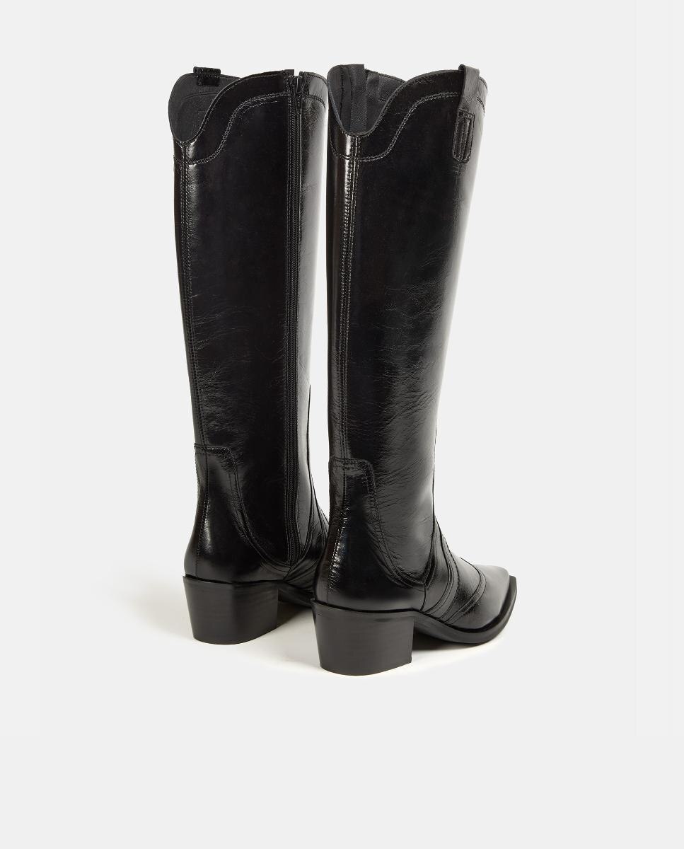 Botas Tipo Cowboy em Pele Preto-3