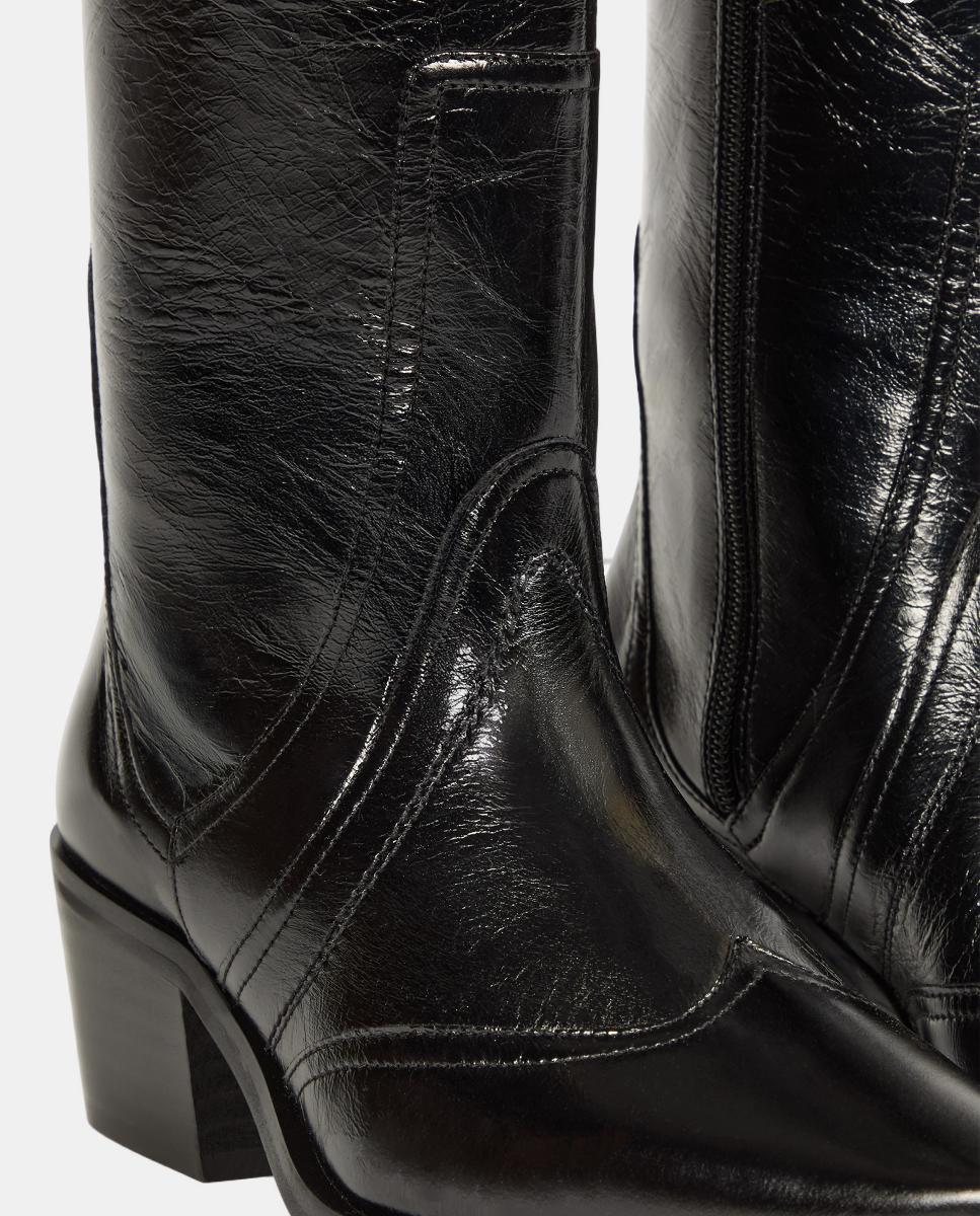 Botas Tipo Cowboy em Pele Preto-4