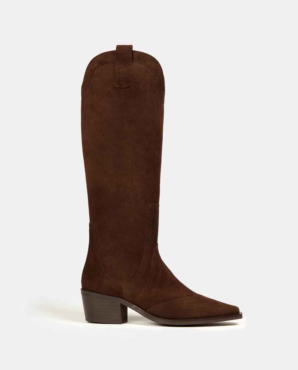 Botas Tipo Cowboy em Pele Castanho-1