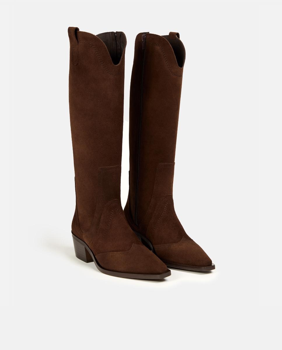 Botas Tipo Cowboy em Pele Castanho-2