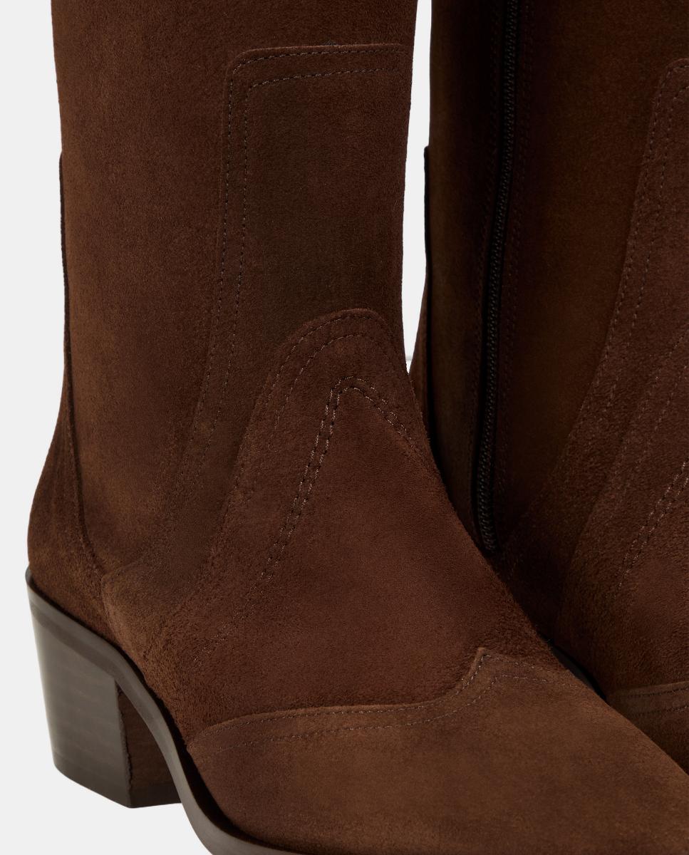 Botas Tipo Cowboy em Pele Castanho-4