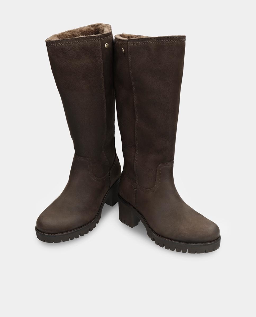 Botas em Pele e com Forro de Pelo Sintético Castanho-escuro-2