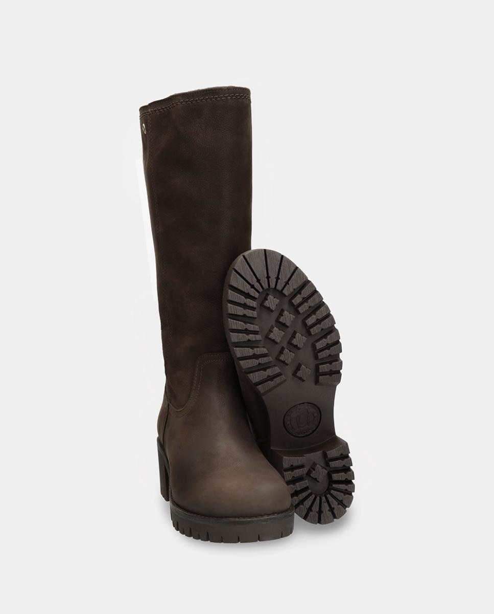 Botas em Pele e com Forro de Pelo Sintético Castanho-escuro-3