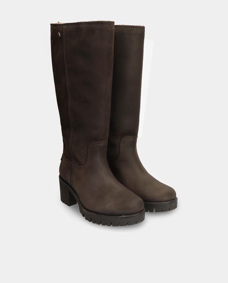 Botas em Pele e com Forro de Pelo Sintético Castanho-escuro-6
