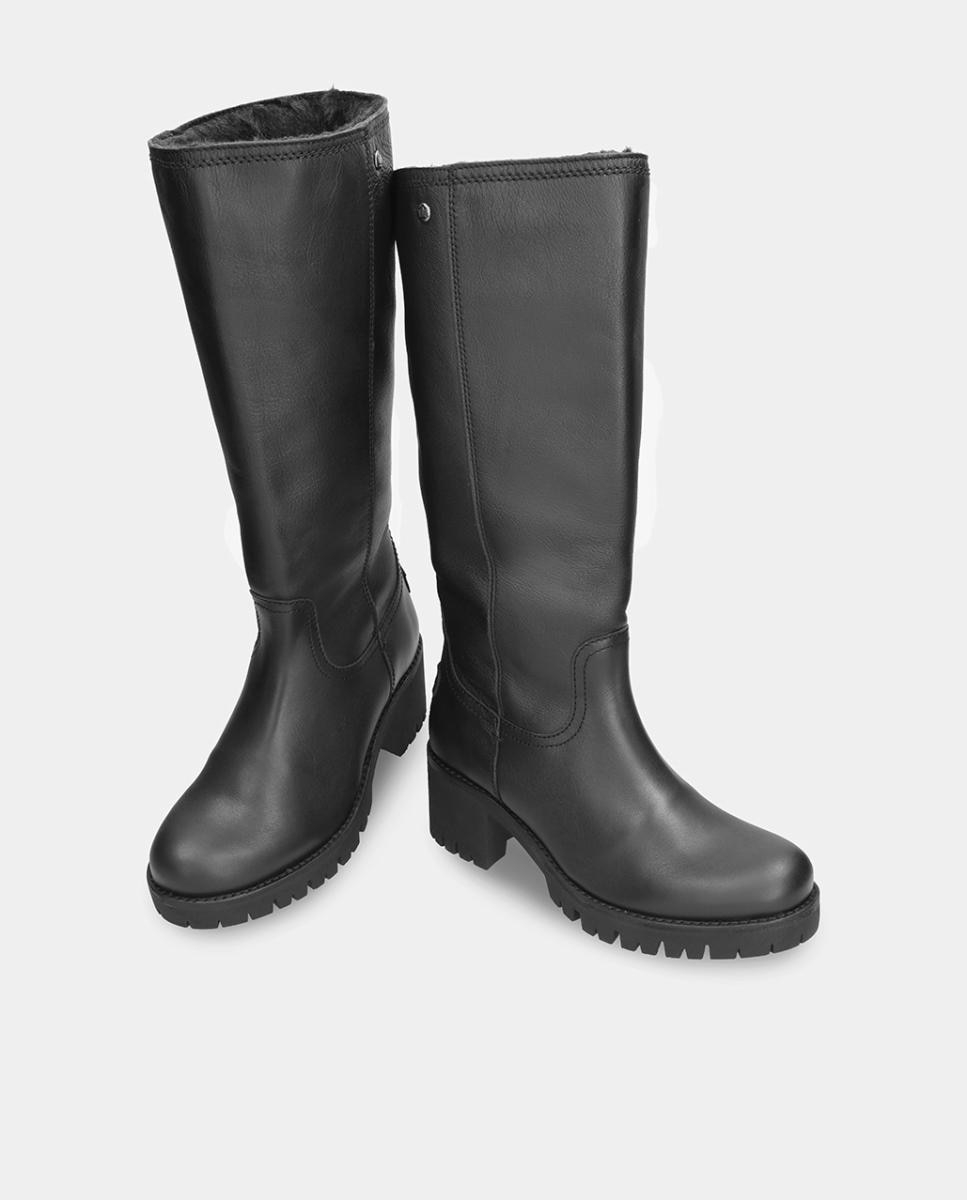 Botas em Pele e com Forro de Pelo Sintético Preto-2
