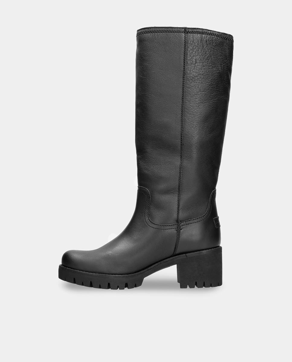 Botas em Pele e com Forro de Pelo Sintético Preto-4