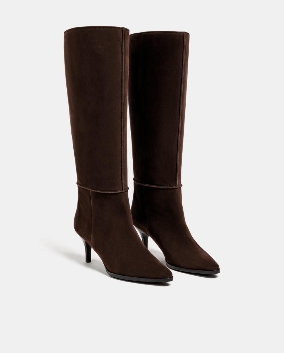Botas de Salto Baixo e Camurça Castanho-chocolate-2