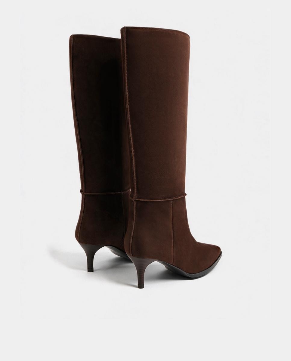 Botas de Salto Baixo e Camurça Castanho-chocolate-3