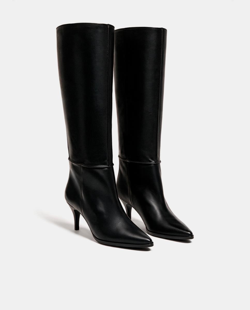 Botas de Salto Baixo e Pele Preto-2