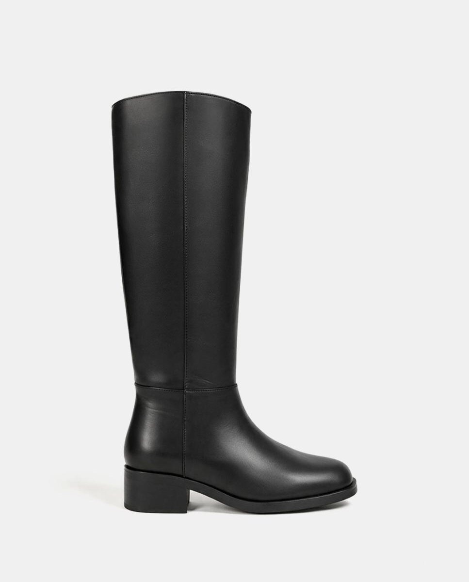Imagen 0 de Botas altas de piel estilo jinete Negro