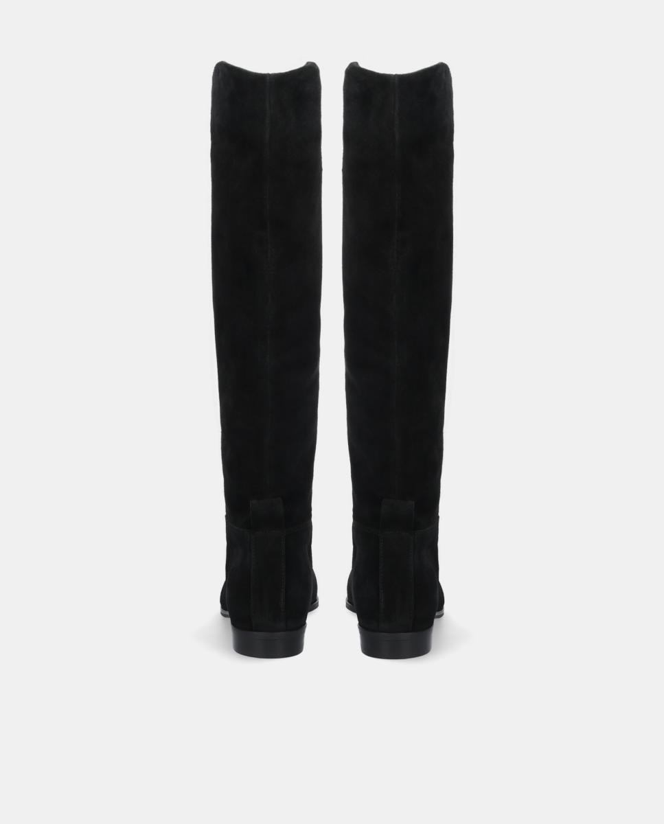 Botas Mosqueteira em Croute com Salto Raso Pretos-4