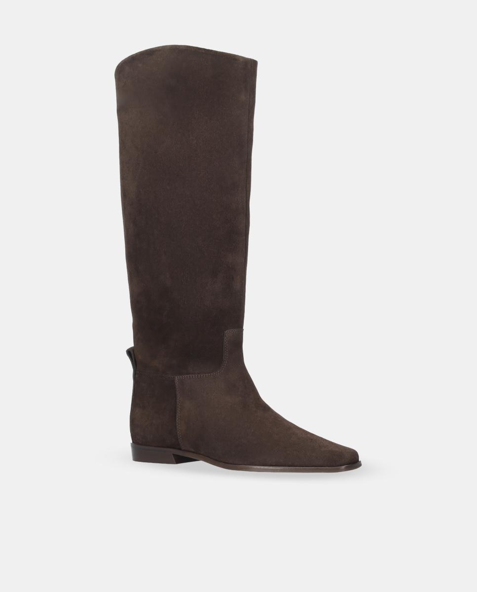Botas Mosqueteira em Croute com Salto Raso Castanho-2