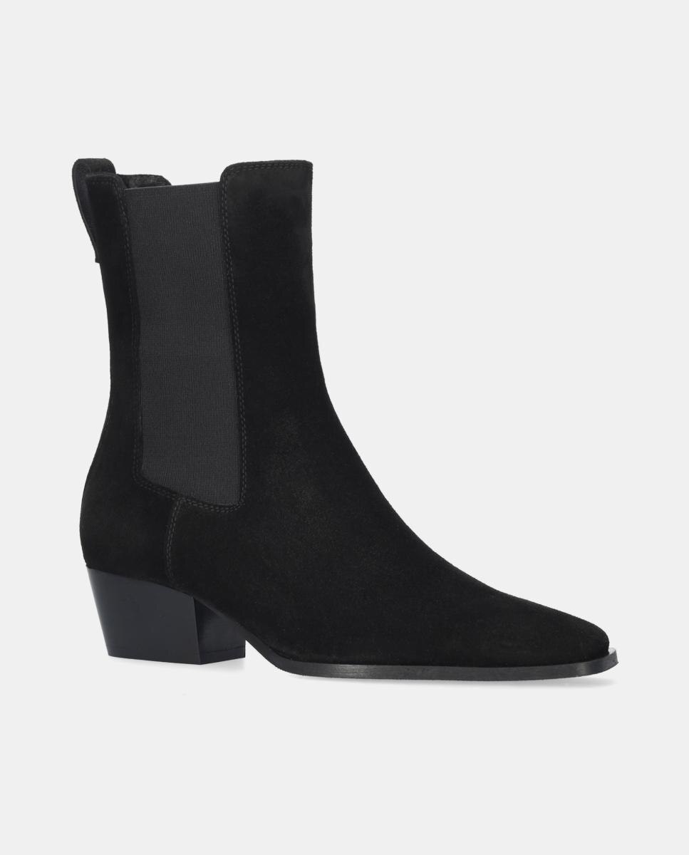 Botins Elásticos em Croute com Salto de Bloco Pretos-2