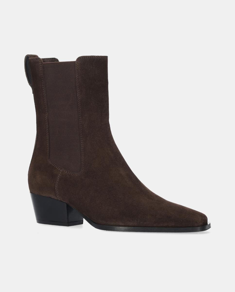 Botins Elásticos em Croute com Salto de Bloco Castanho-2