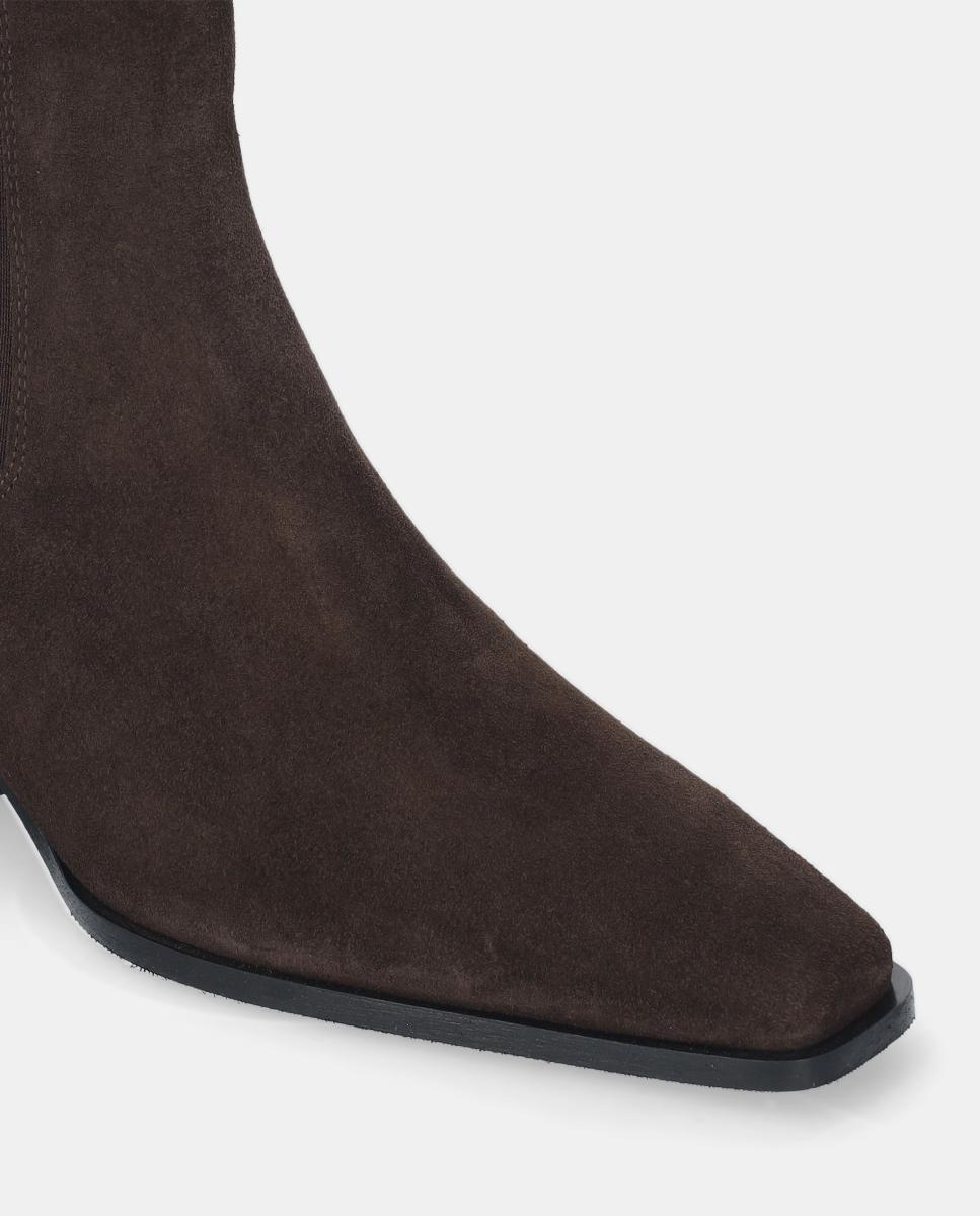 Botins Elásticos em Croute com Salto de Bloco Castanho-3